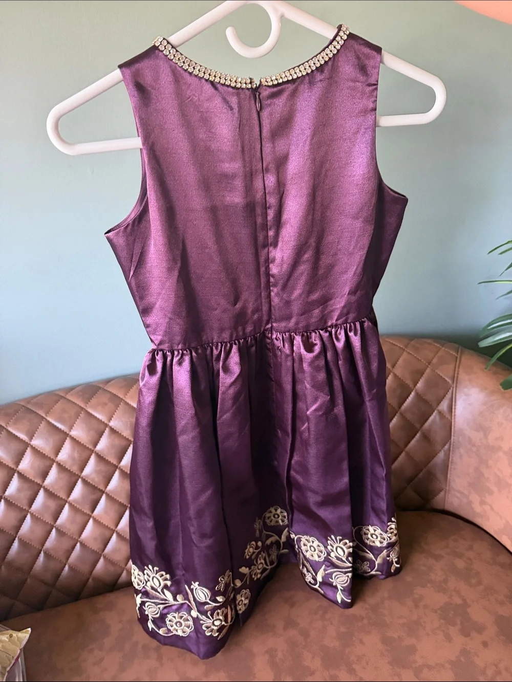 Chasing Fireflies Purple Satin Dress with Gold Embroidery